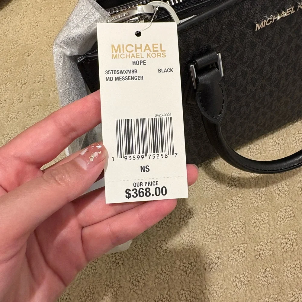 Michael Kors Black Logo Satchel with MK Charm - Picture 3 of 7